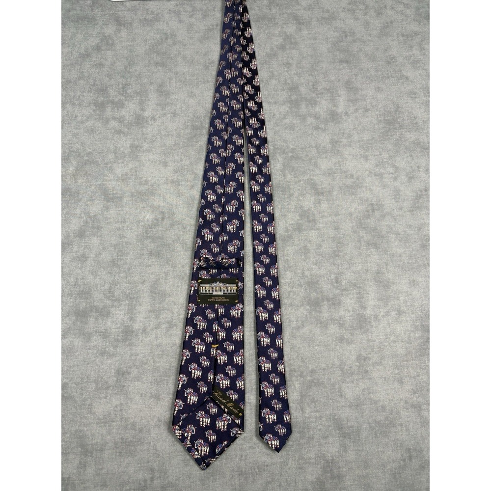 New & Lingwood British Museum Elephant Silk Tie Handmade Italy 60" Navy - Picture 8 of 13